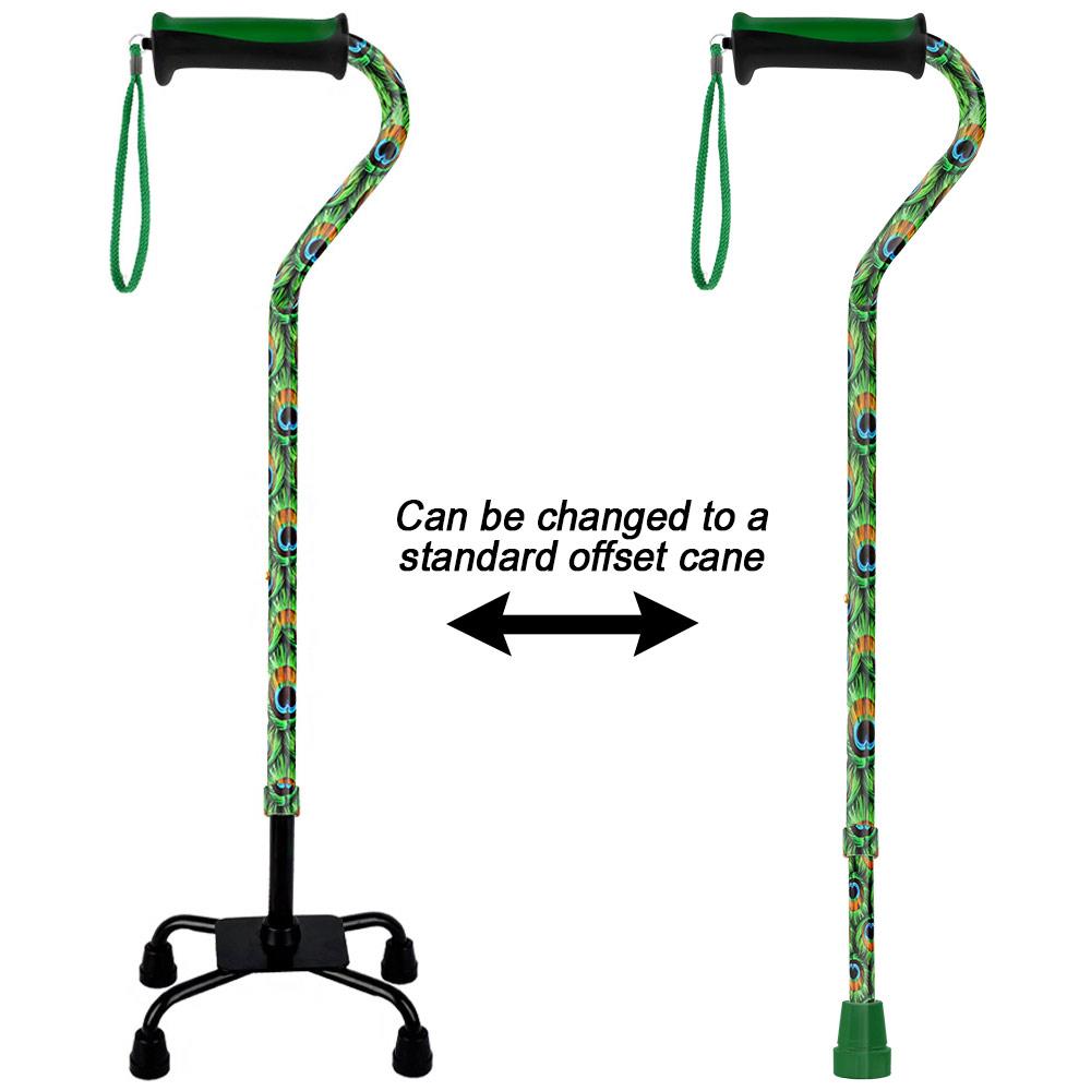 Pretty Peacock Aluminum Convertible Quad Base Walking Cane - Adjustable Shaft Pay With Paypal Online