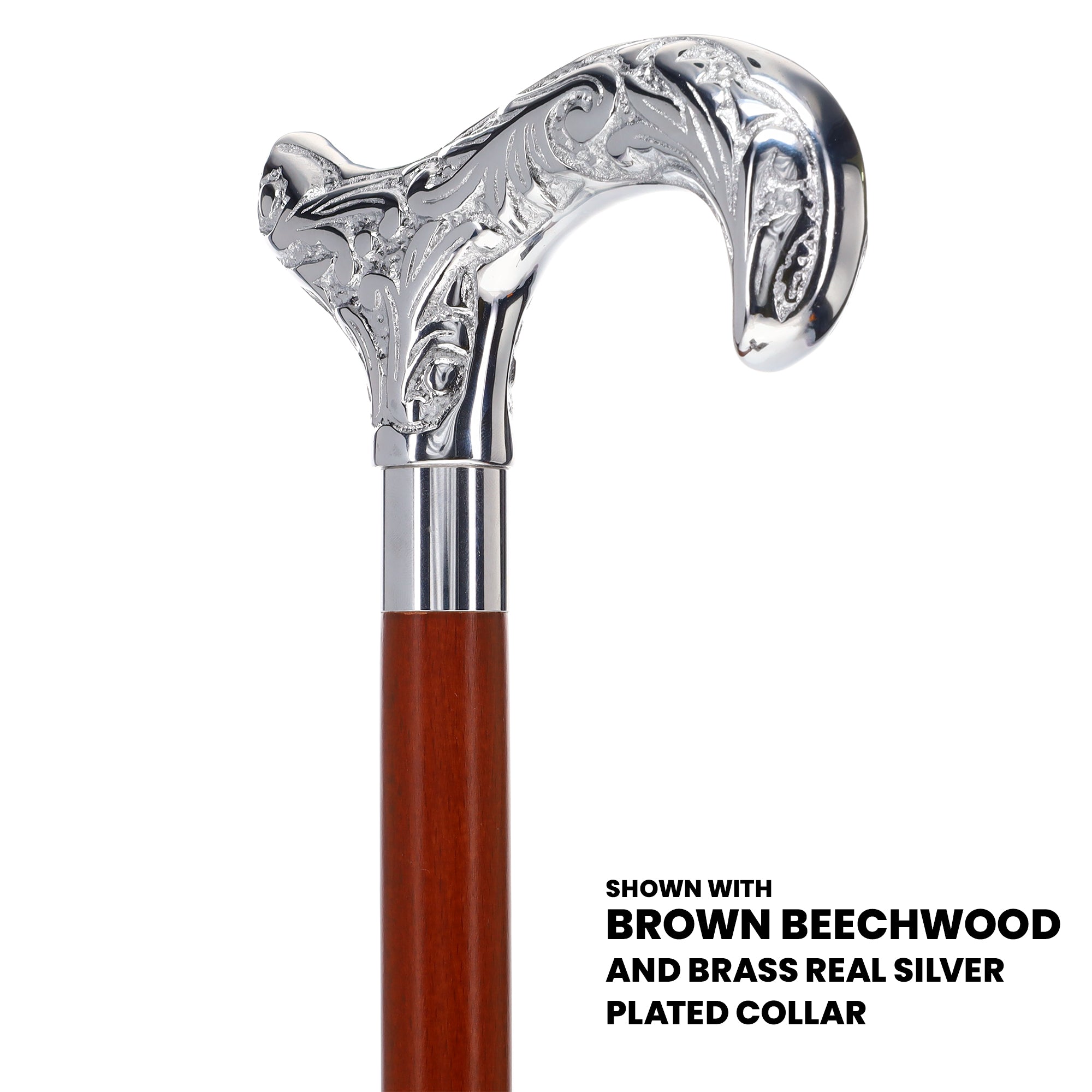 Scratch and Dent Chrome Plated Derby Handle Walking Cane w/ Black Beechwood Shaft and Aluminum Silver Collar V2156 Shop For Online