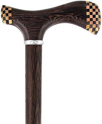 Scratch and Dent Wenge 3D Fritz Inlay Checker Handle Walking Cane w/ Silver Collar V2244 Cheapest Sale Online