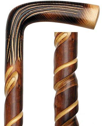 Scratch and Dent Exquisitely Carved Spiral L Handle Cane: Chestnut Shaft V3414 Cheap Countdown Package