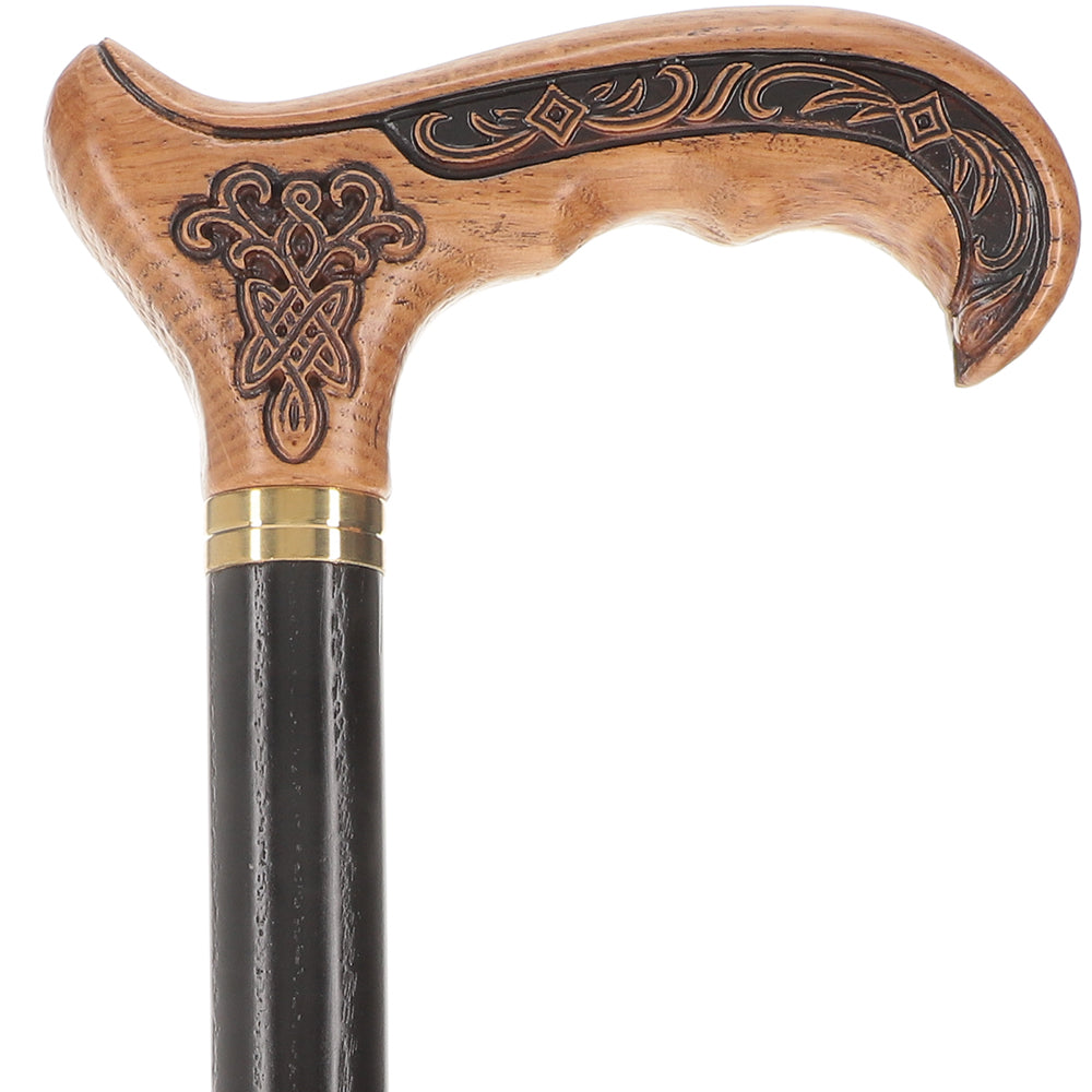 Handcarved Celtic Art : Oak Wood Cane Derby Handle Fashion Style For Sale