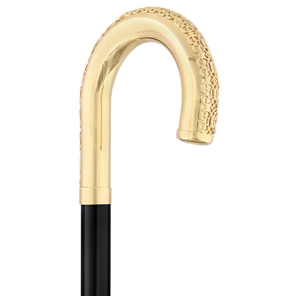 24K Gold Plated Tranquil Tourist Walking Cane w/ Black Beechwood Shaft & Collar Outlet Locations Sale Online