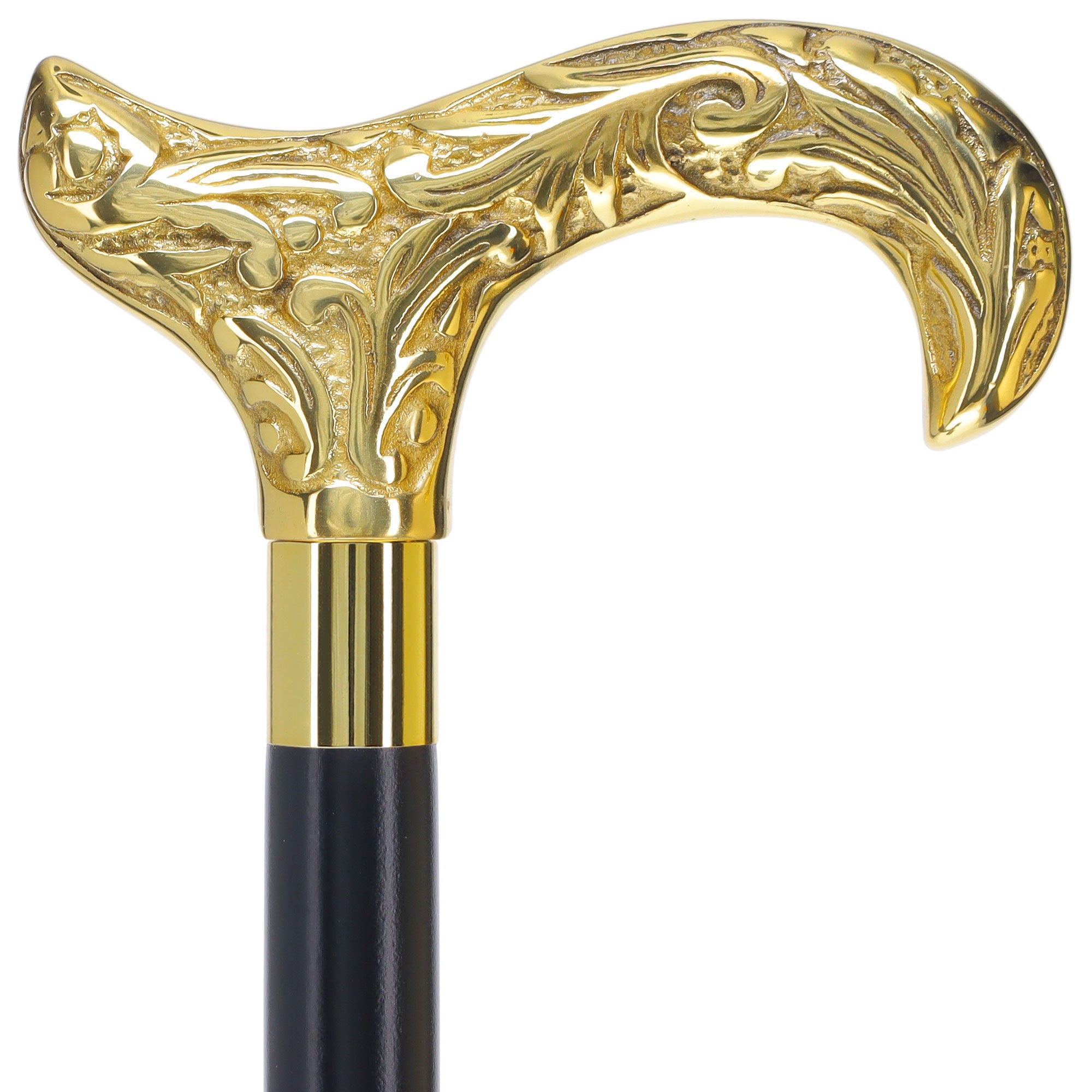 Scratch and Dent Brass Derby Handle Walking Cane w/ Brown Beechwood Shaft and Aluminum Gold Collar V3221 Online For Sale