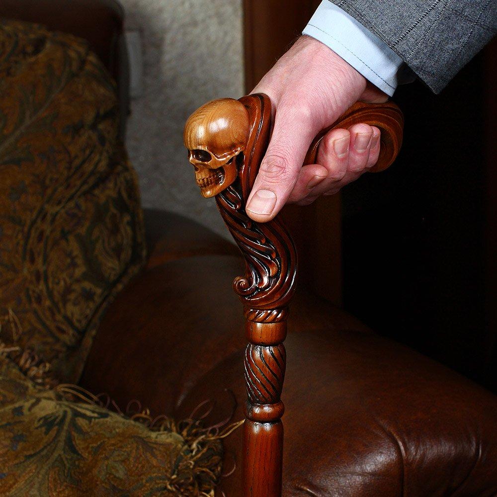 Skull Head: Artisan Intricate Handcarved Wood Cane (Right Hand) Cheap Pice Store