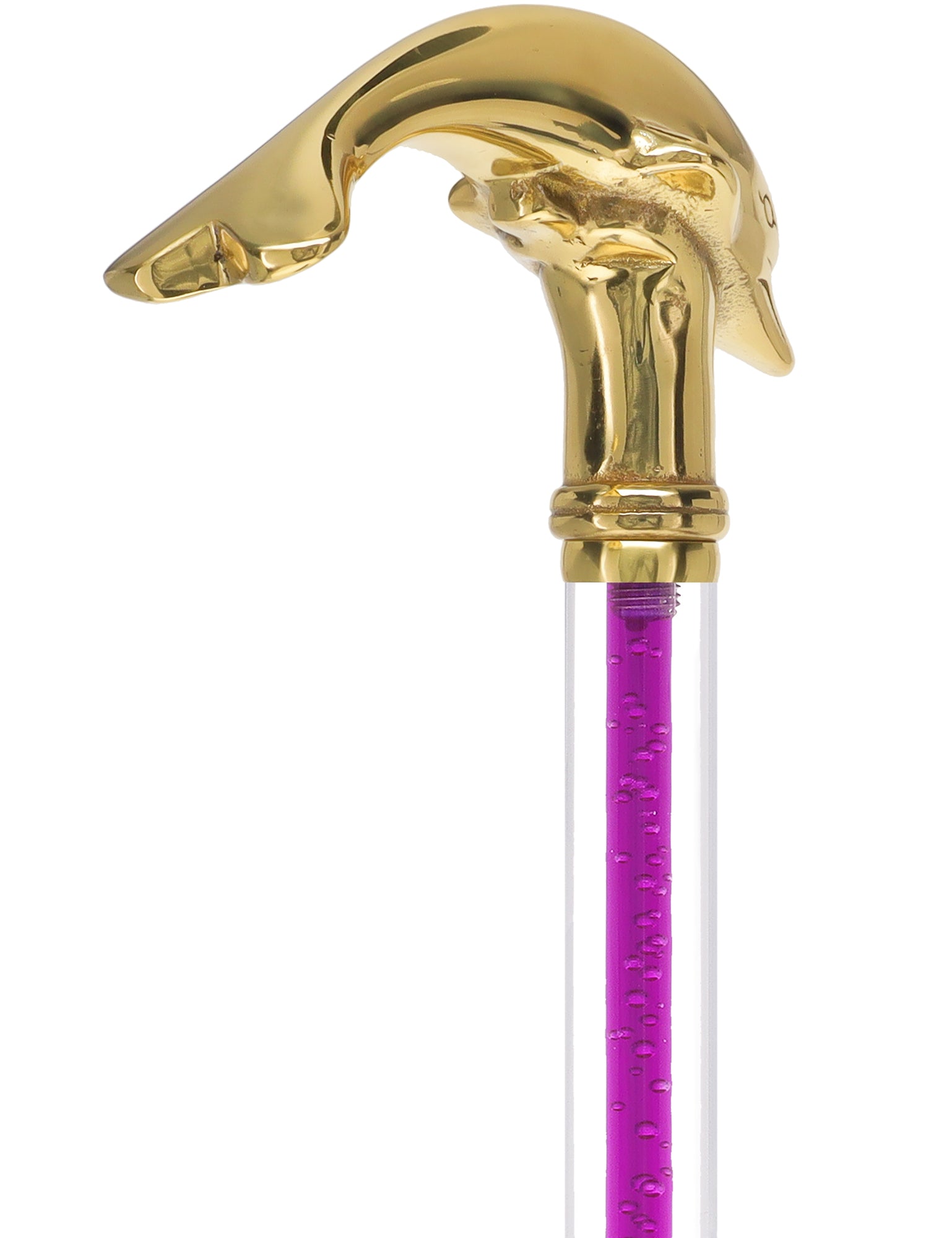 Color Crystal Elegance Brass Dolphin Cane with Invisible Acrylic Shaft Options Hot Sale