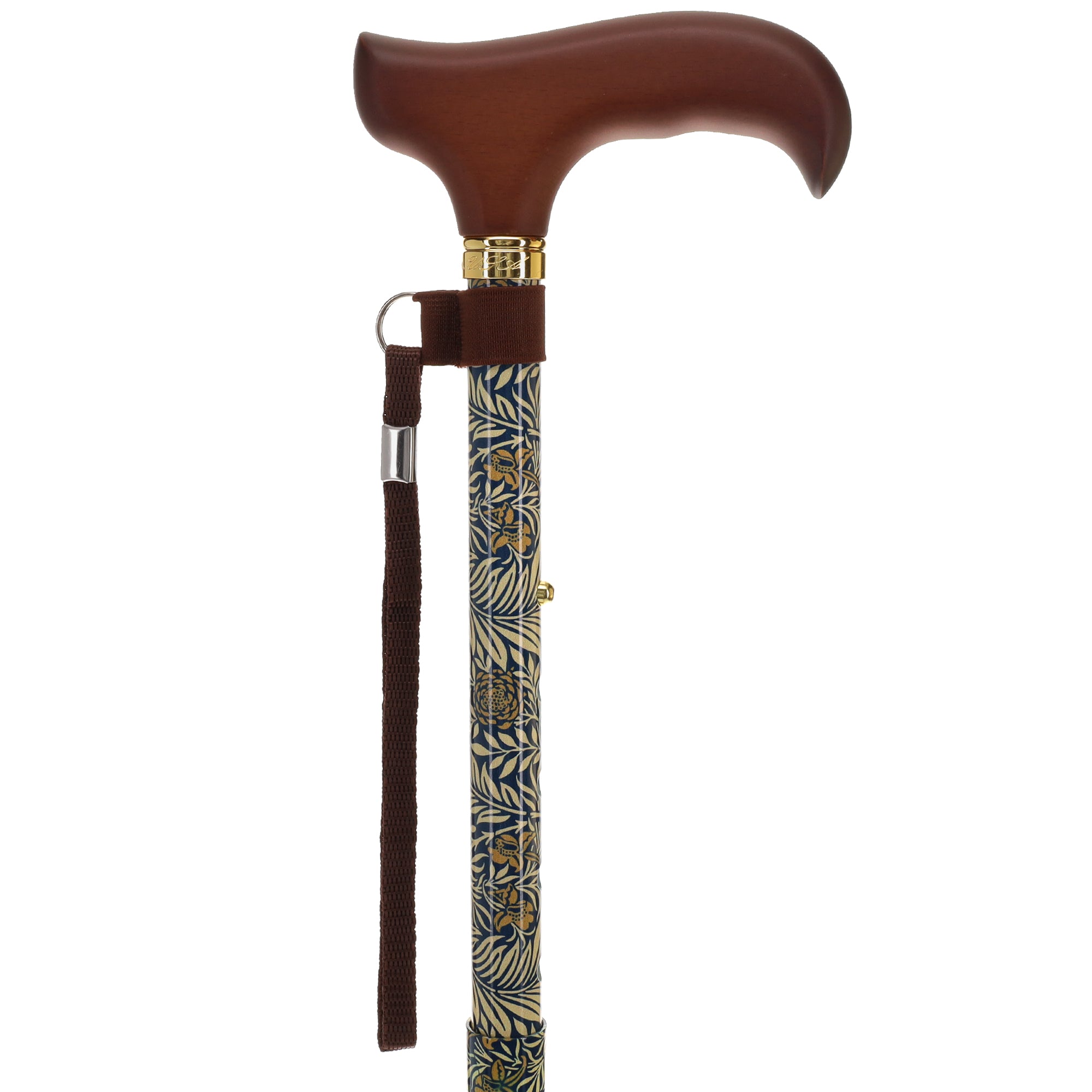 Golden Petals FashionStix: Foldable Wood Derby Walking Cane Authentic For Sale