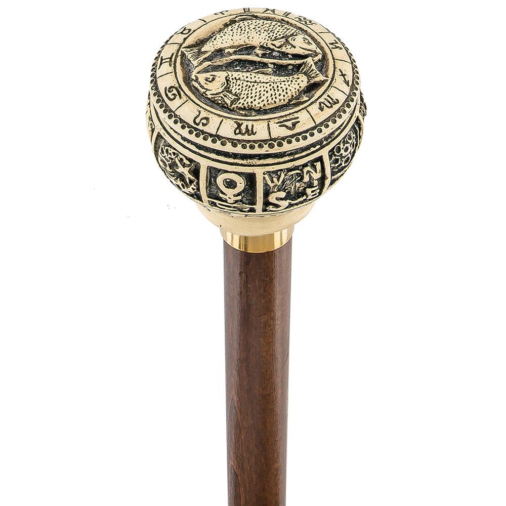 Scratch and Dent Astrological Pisces Knob Cane w/ Brown Beechwood Shaft and Brass Collar V2406 Clearance Factory Outlet