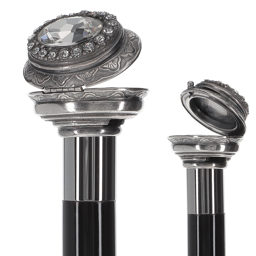 Italian Luxury: Pillbox Knob Stick, Swarovski Crystals, 925r Silver For Cheap Sale Online