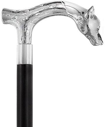 Unwavering Fierce Wolf Nickel Plated Fritz Handle Cane w/ Black Beechwood Shaft & Aluminum Silver Collar Sale Outlet