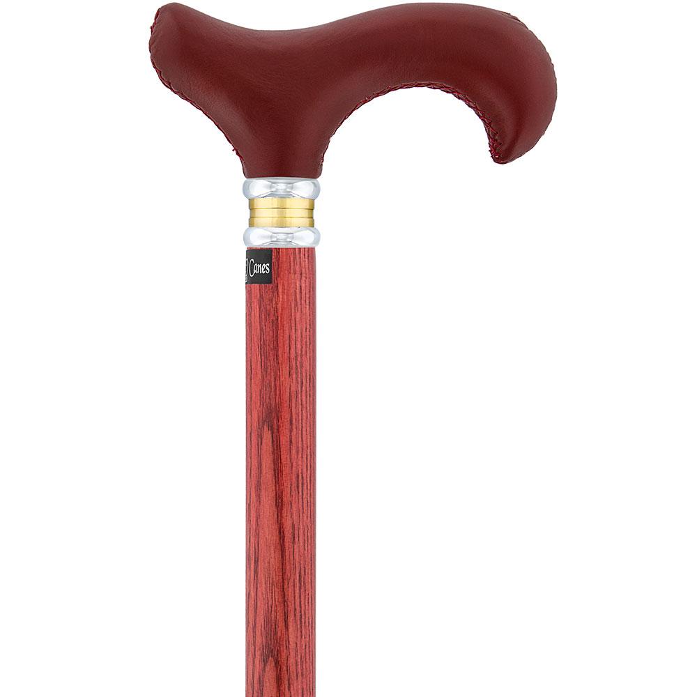 Scratch and Dent Red Leather Derby Walking Cane w/ Red Stained Ash Wood Shaft and Two-tone Collar V2243 Clearance Ebay