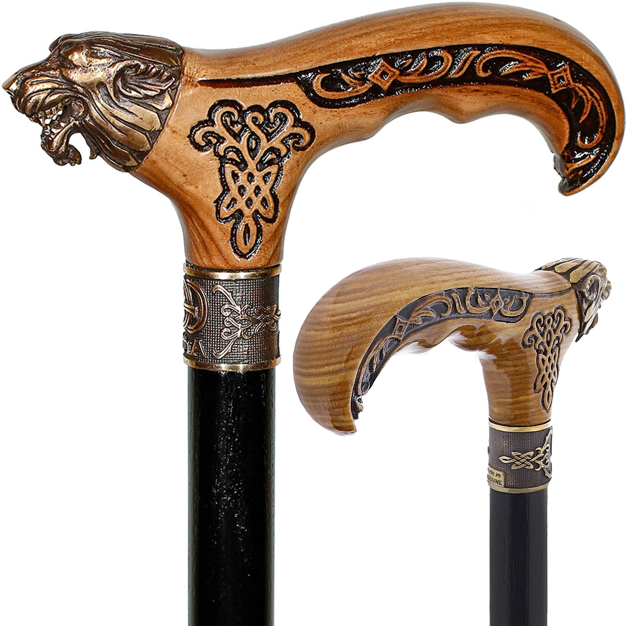 Bronze Direwolf Handcarved Celtic Art Derby Walking Cane How Much Online