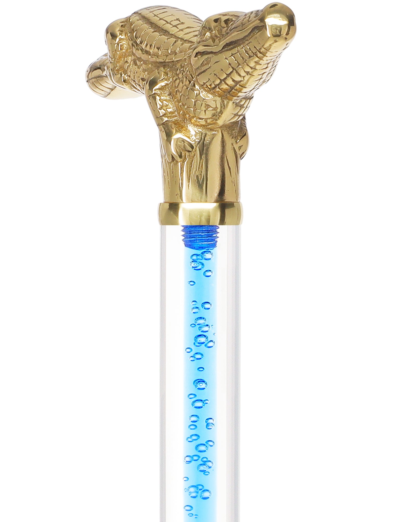 Color Crystal Elegance Brass Alligator Cane with Invisible Acrylic Shaft Options Release Dates