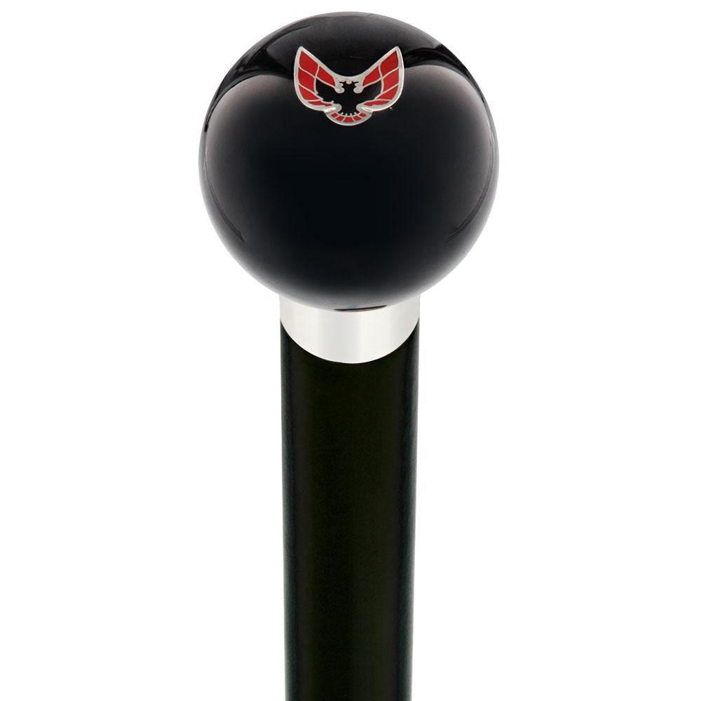 Licensed Firebird Emblem Black Round Knob Cane w/ Custom Wood Shaft & Collar Discount Wide Range Of