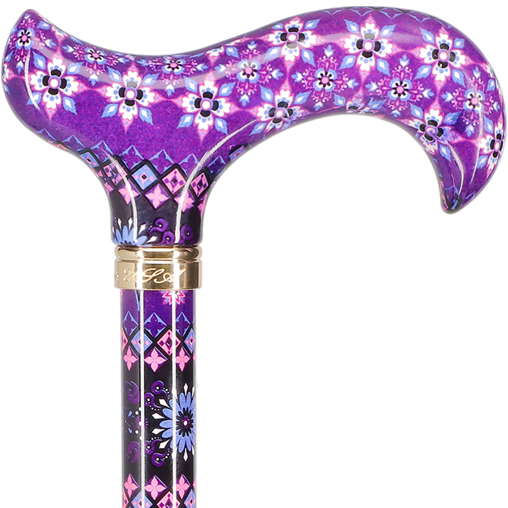 Pretty Purple Designer Adjustable Derby Walking Cane with Engraved Collar w/ SafeTbase For Sale Wholesale Pice