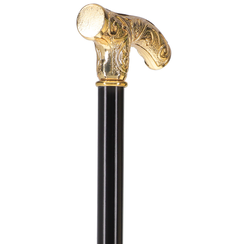 24K Gold Plated Embossed Fritz Handle Walking Cane with Black Beechwood Shaft and Collar Where To Buy Cheap Real