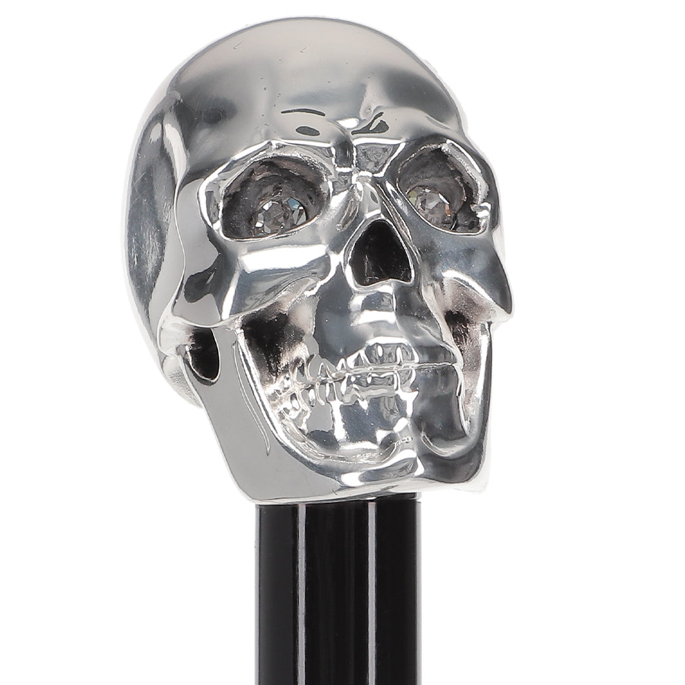 Italian Luxury: Skull Walking Stick, Swarovski Eyes, 925r Silver Real For Sale