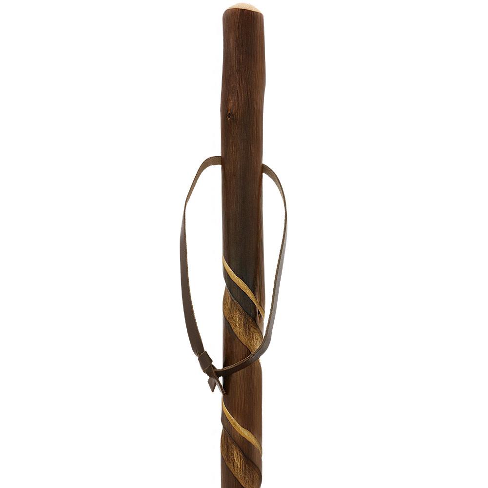 Chestnut-Ebony Carved Spiral Staff: Leather Strap, Combi Tip Clearance 2025 Unisex