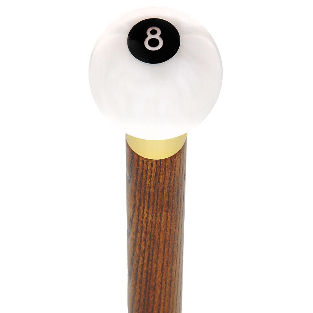 8 Ball White Pearl Round Knob Cane w/ Custom Wood Shaft & Collar Cheap Countdown Package