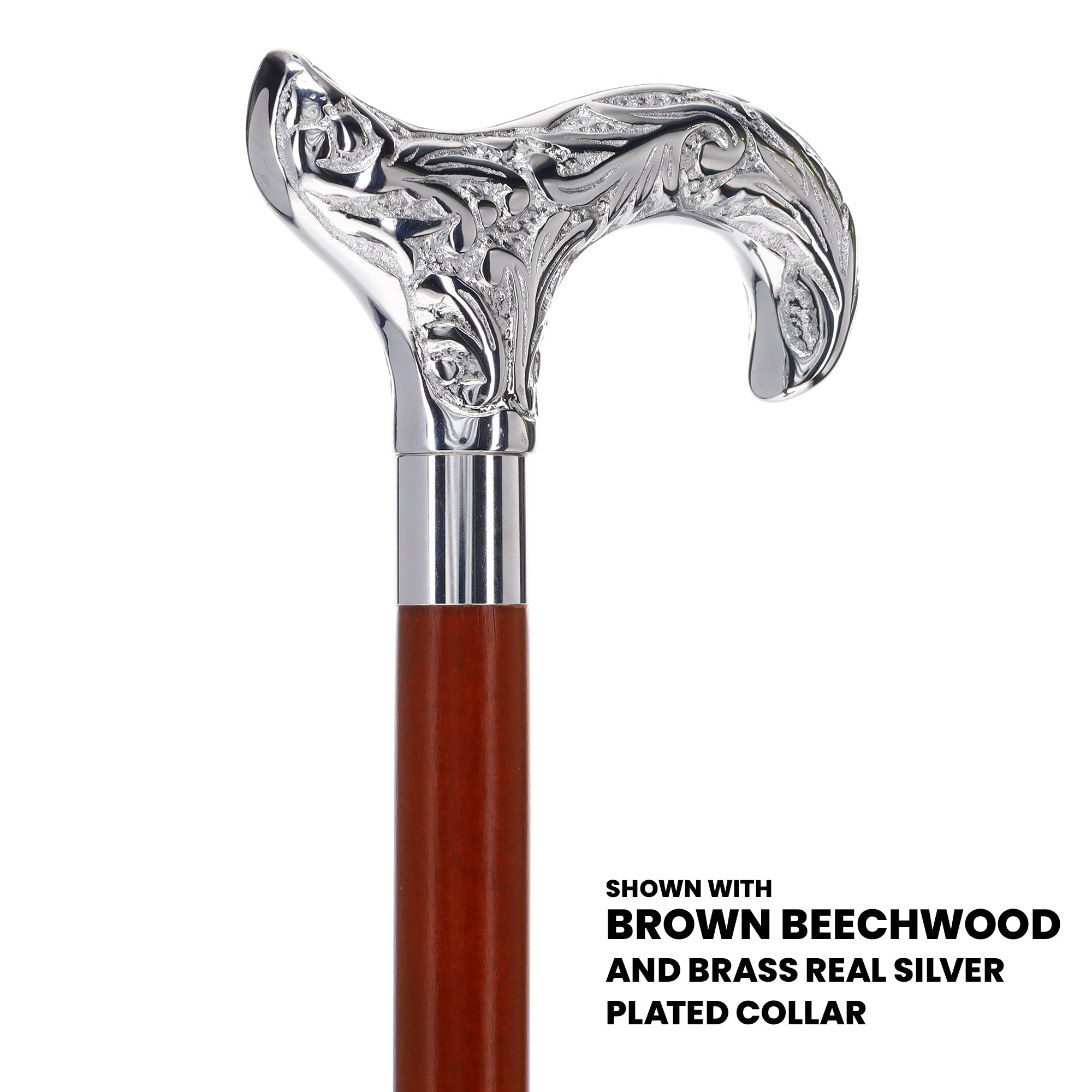 Scratch and Dent Chrome Plated Derby Handle Walking Cane w/ Black Beechwood Shaft and Aluminum Silver Collar V2156 Shop For Online