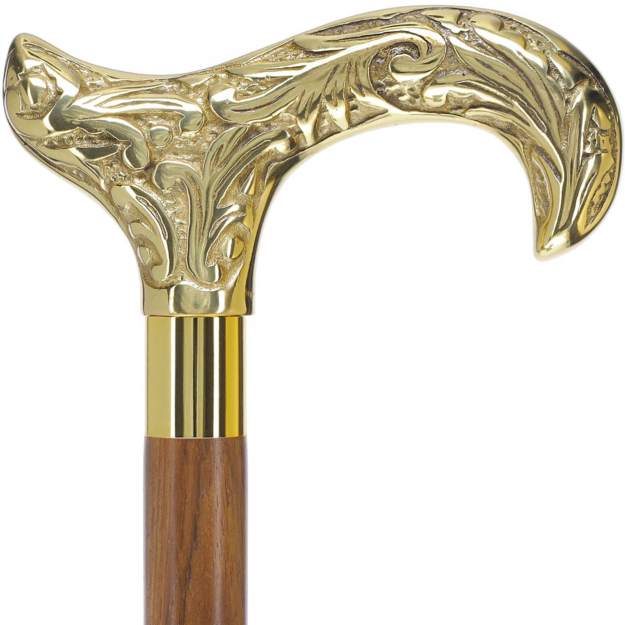 Scratch and Dent Brass Derby Handle Walking Cane w/ Brown Beechwood Shaft and Aluminum Gold Collar V2112 Outlet Countdown Package