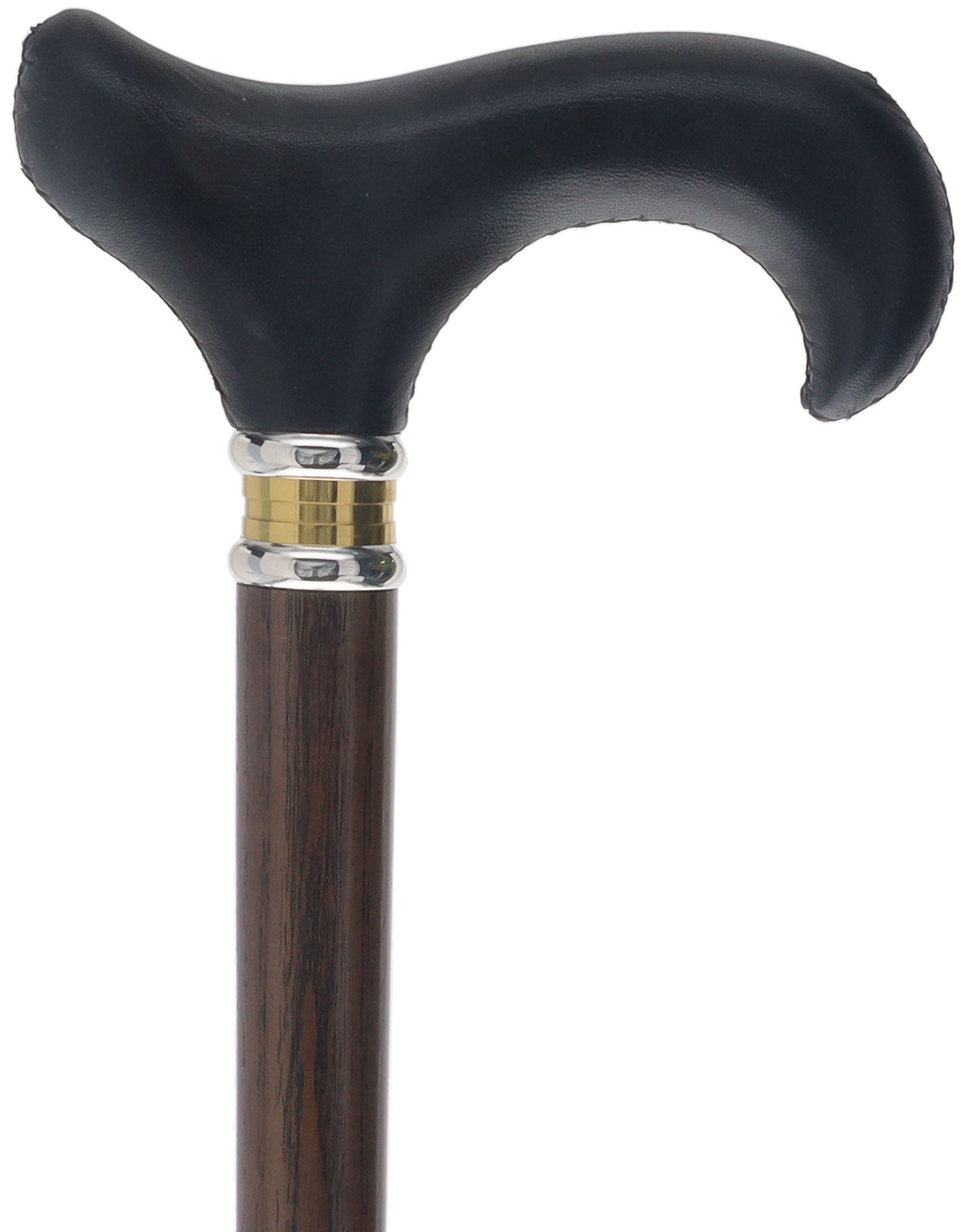 Unique single item listing: Black leather wrapped handle two tone collar walking cane With Paypal