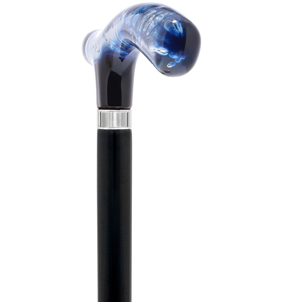 Blue & Clear Acrylic Bubble Handle Cane - Custom Wooden Shaft Professional