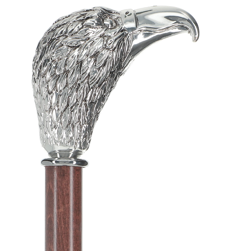 Silver 925r Hawk Head Walking Cane with Stained Beechwood Shaft and Collar Online Online Outlet Sale