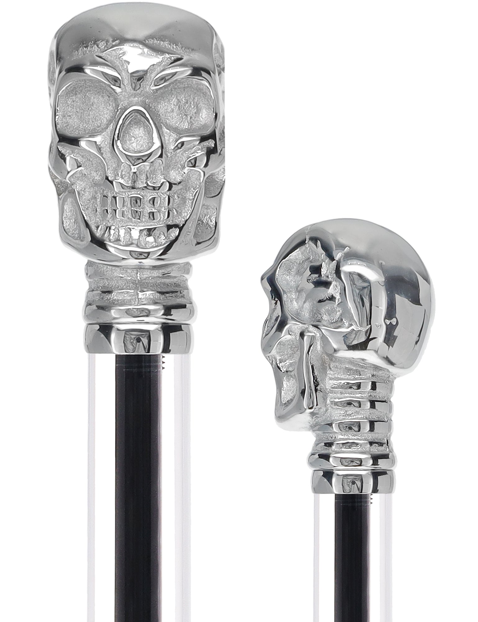 Crystal Elegance Chrome Skull Cane with Invisible Acrylic Shaft Options Free Shipping Perfect