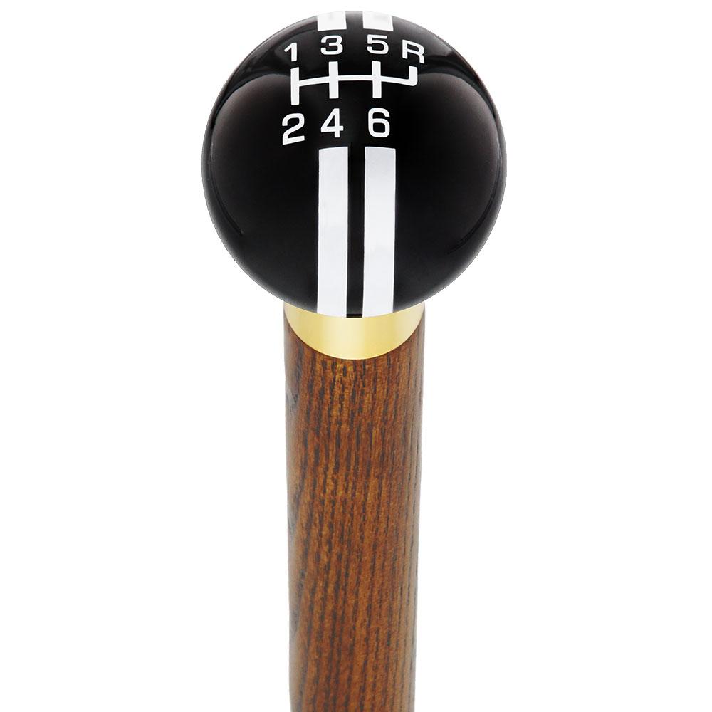 Black & Gray Rally Shift Round Knob Cane w/ Custom Color Ash Shaft & Collar With Paypal