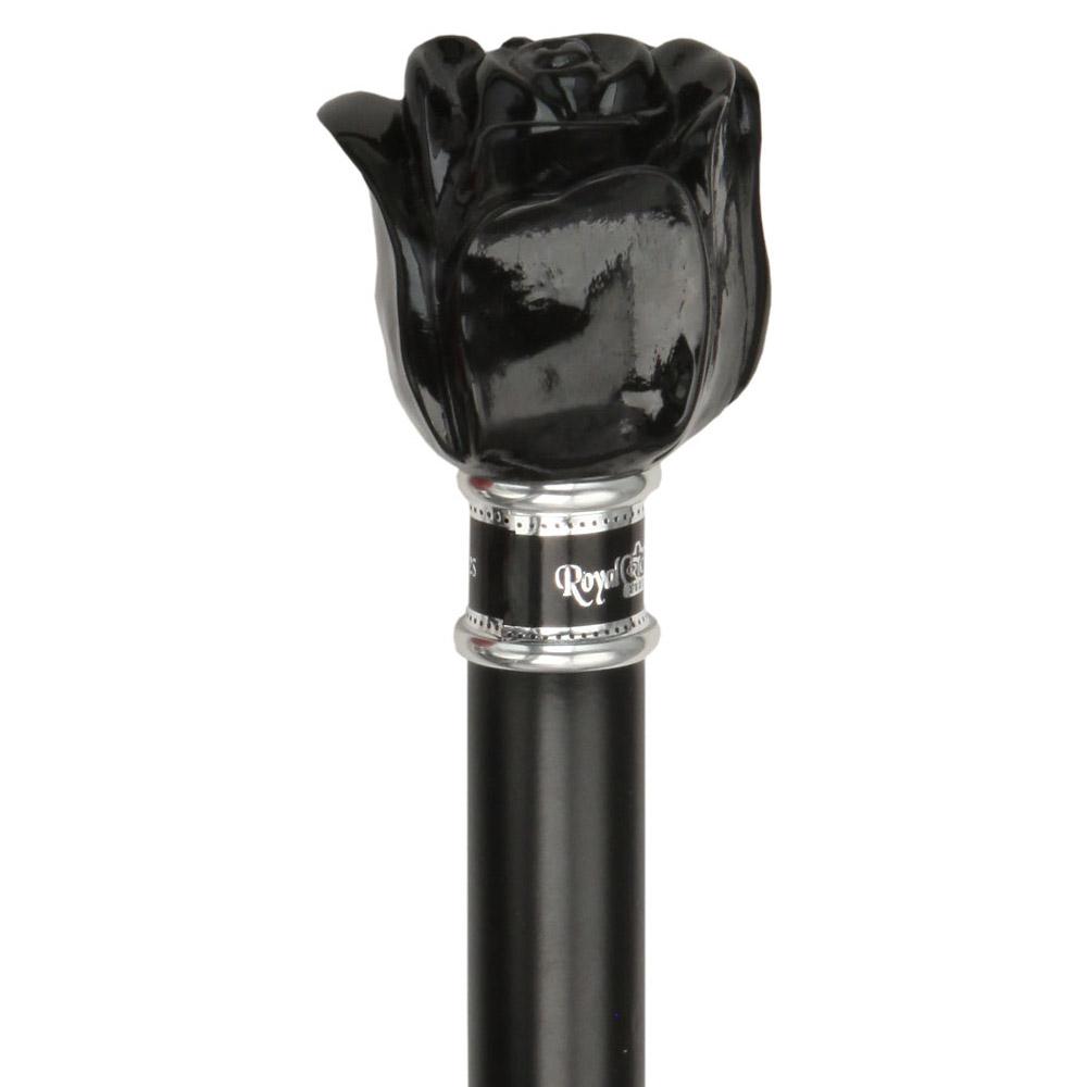 Scratch and Dent Black Rose Flower Knob Walking Stick With Black Beechwood Shaft and Collar V2046 Free Shipping Fashion Style