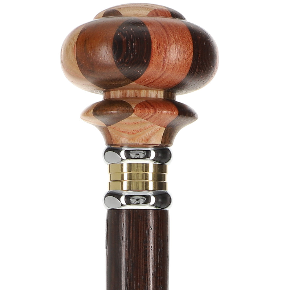 Scratch and Dent Mad Hatter Multi Wood Knob Handle Walking Stick With Wenge Wood Shaft and Two Tone Collar V1245 Good Selling Cheap Pice