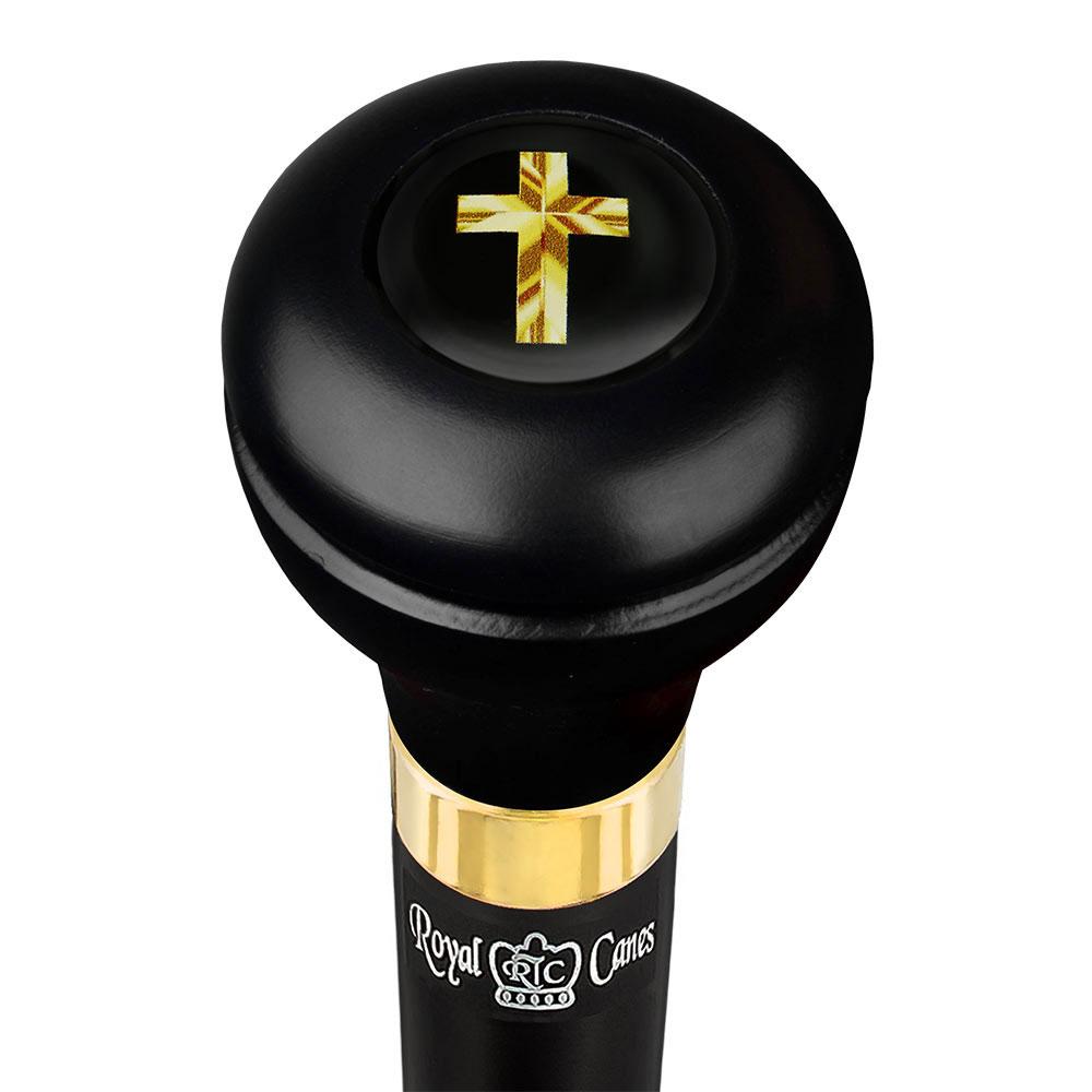 Scratch and Dent Christian Cross Symbol Flask Walking Stick w/ Black Beechwood Shaft & Pewter Collar V3379 Free Shipping Best