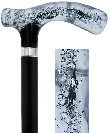 Scratch and Dent Black and Clear Acrylic Bubble Handle Cane w/ Black Beechwood Shaft & Silver Collar V2057 Free Shipping Cheap