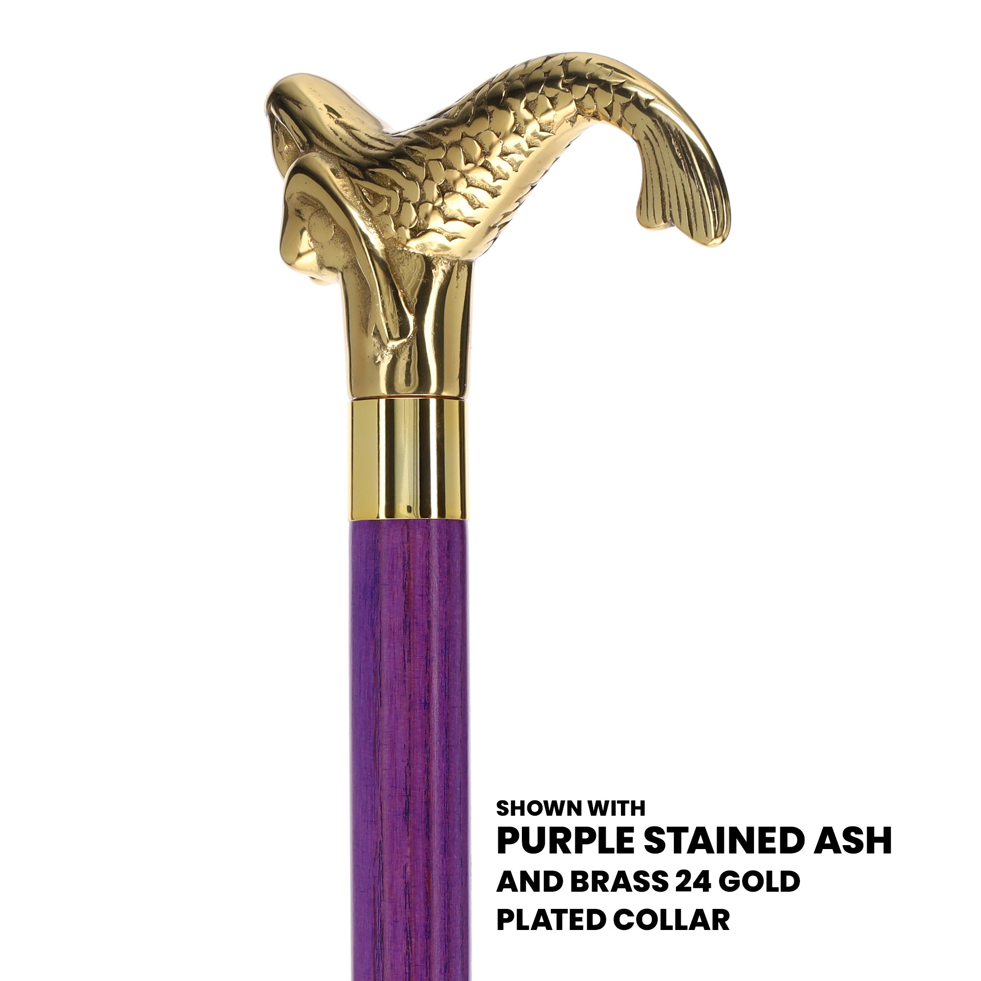 Brass Mermaid Handle Walking Cane w/ Custom Color Stained Ash Shaft & Collar Cheap Free Shipping