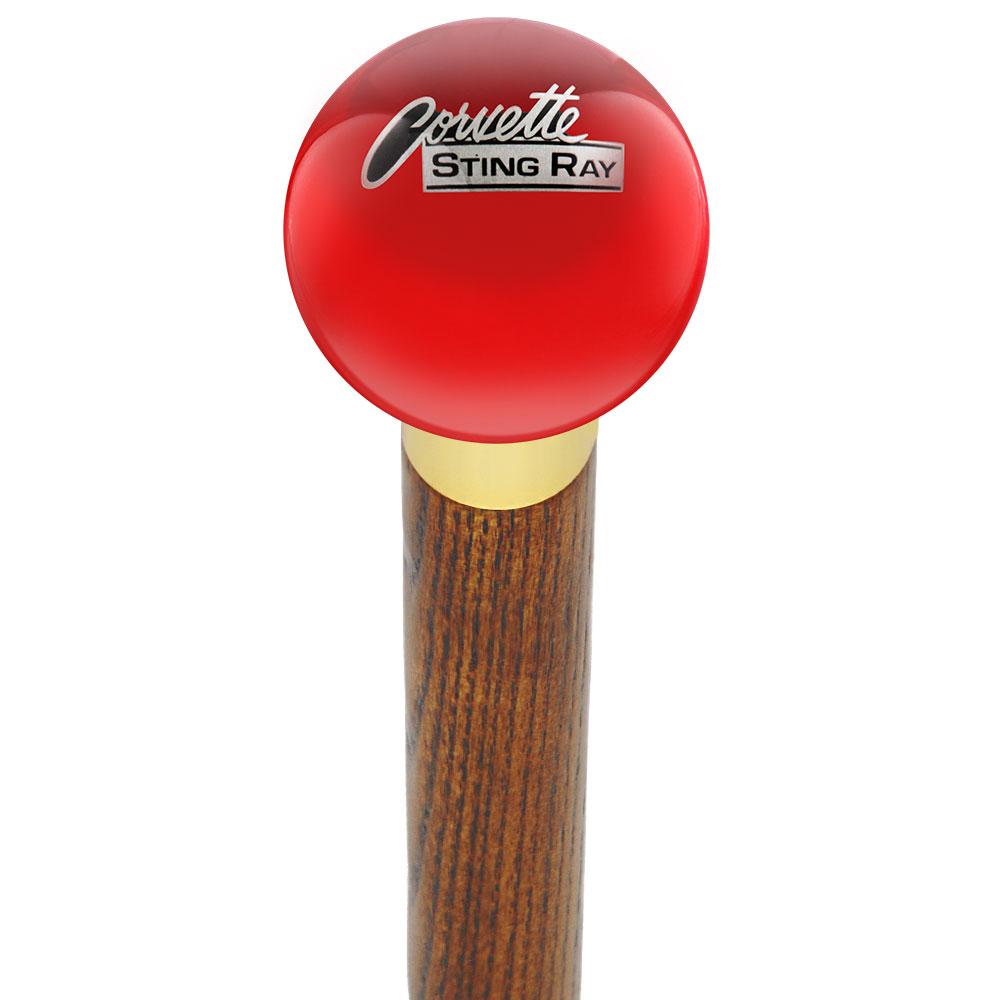 Licensed Corvette Sting Ray Vintage Emblem Red Round Knob Cane w/ Custom Wood Shaft & Collar Buy Cheap Best Sale