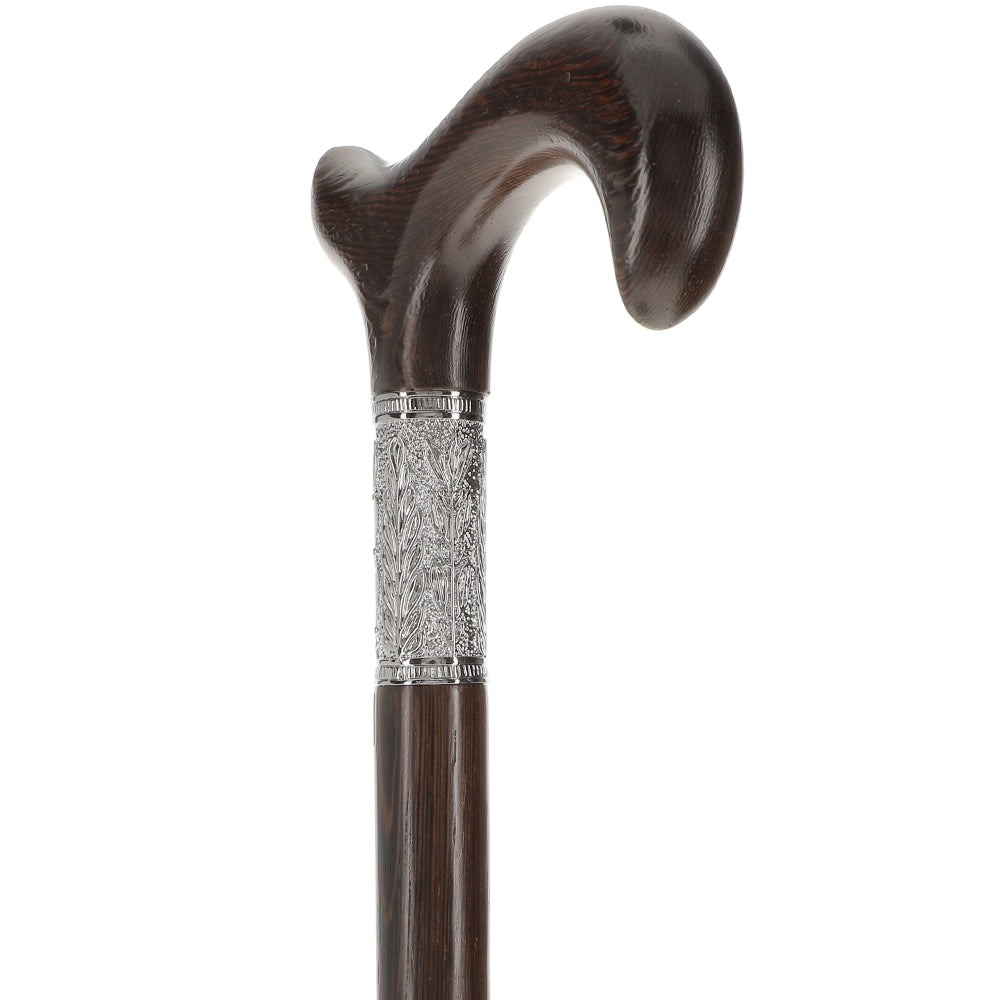 Scratch and Dent Hand-Made Wenge Derby Walking Cane w/ Pewter Leaf Silver Collar V2216 Buy Cheap Brand New Unisex