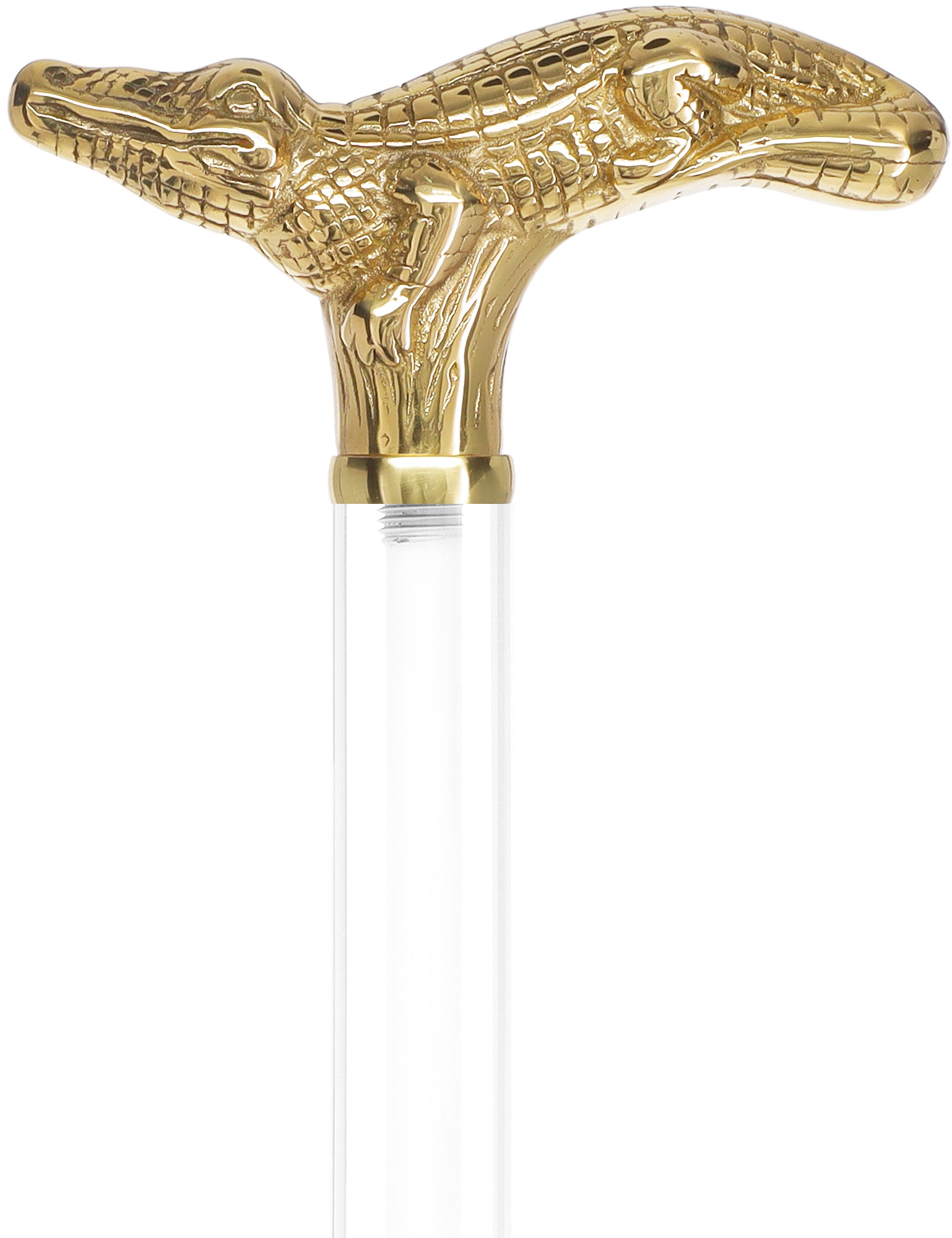 Crystal Elegance Brass Alligator Cane with Invisible Acrylic Shaft Options Low Pice For Sale