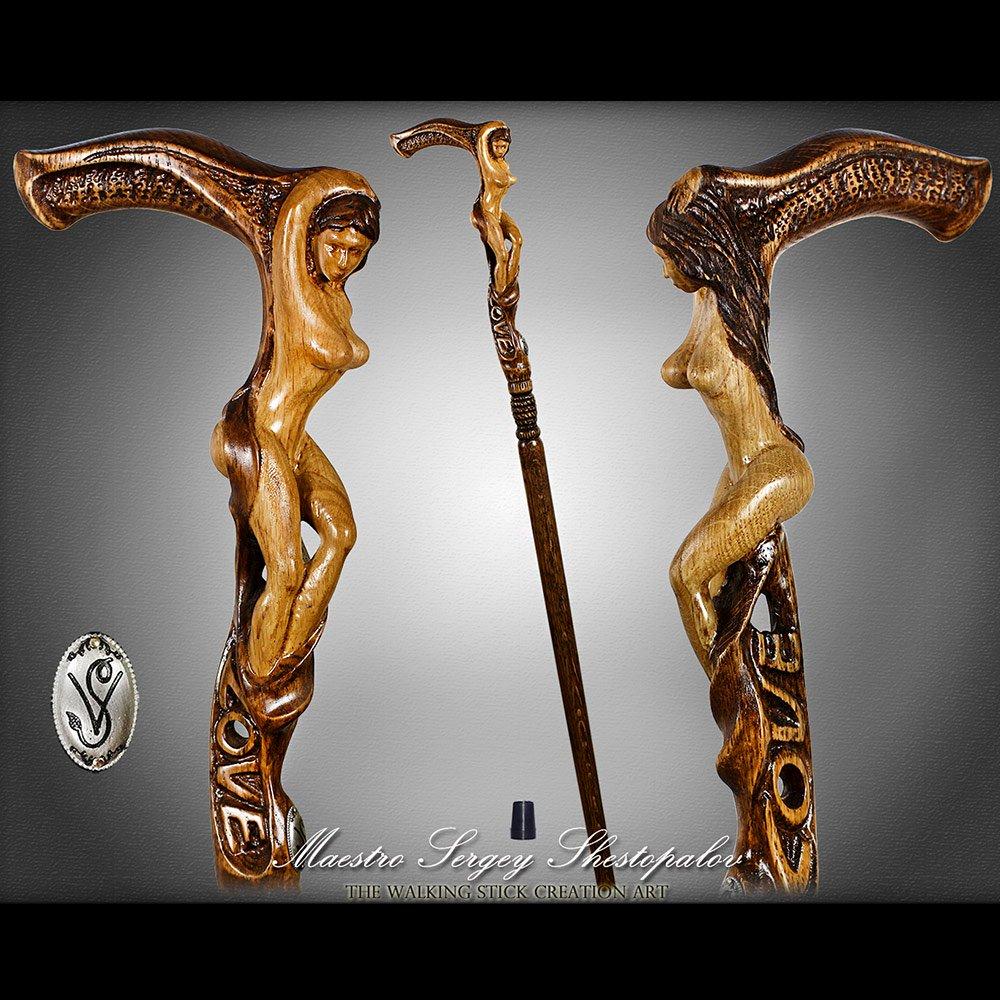 Mother Nature: Oak Wood Artisan Intricate Handcarved Cane Low Shipping Cheap Pice