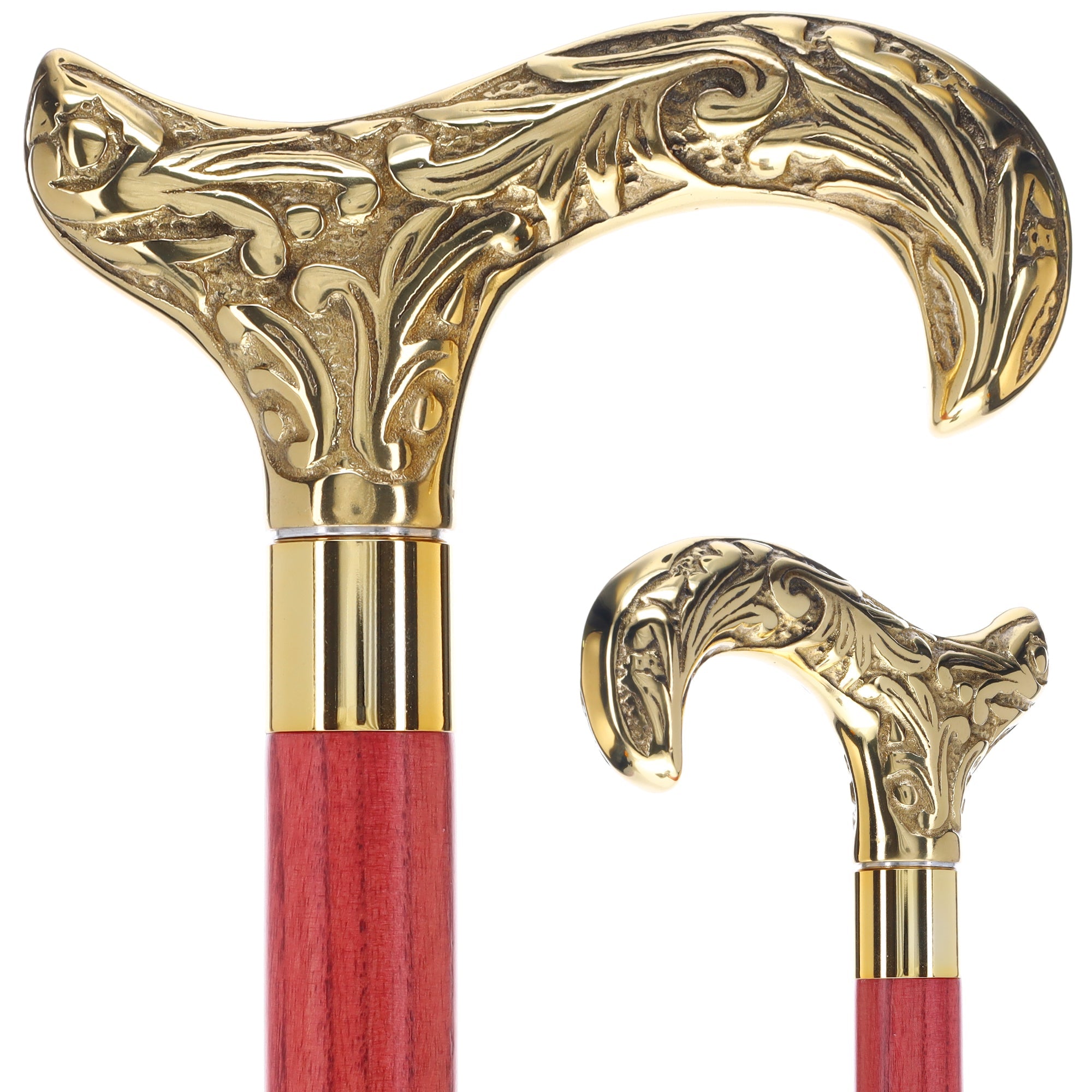 Scratch and Dent Brass Derby Handle Walking Cane w/ Blue Ash Shaft & Brass Gold Collar V2139 Free Shipping Online