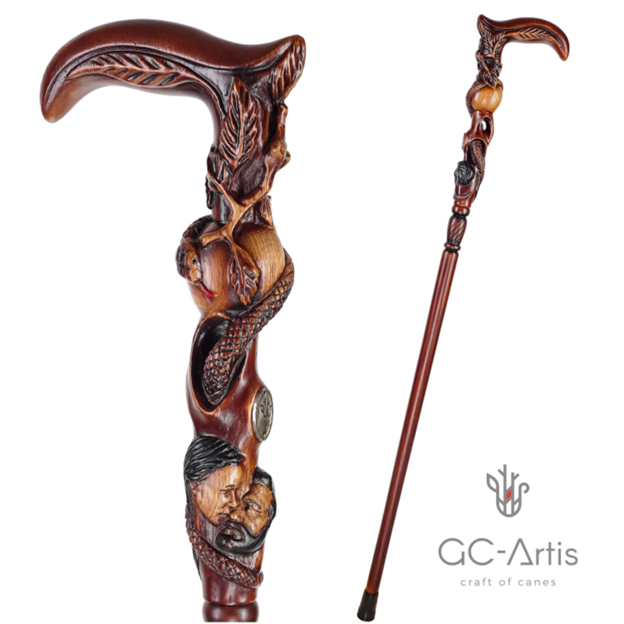 Adam & Eve Carved Wood Cane: Unique Wood Handcarved Artisan Detail Clearance 2025 New