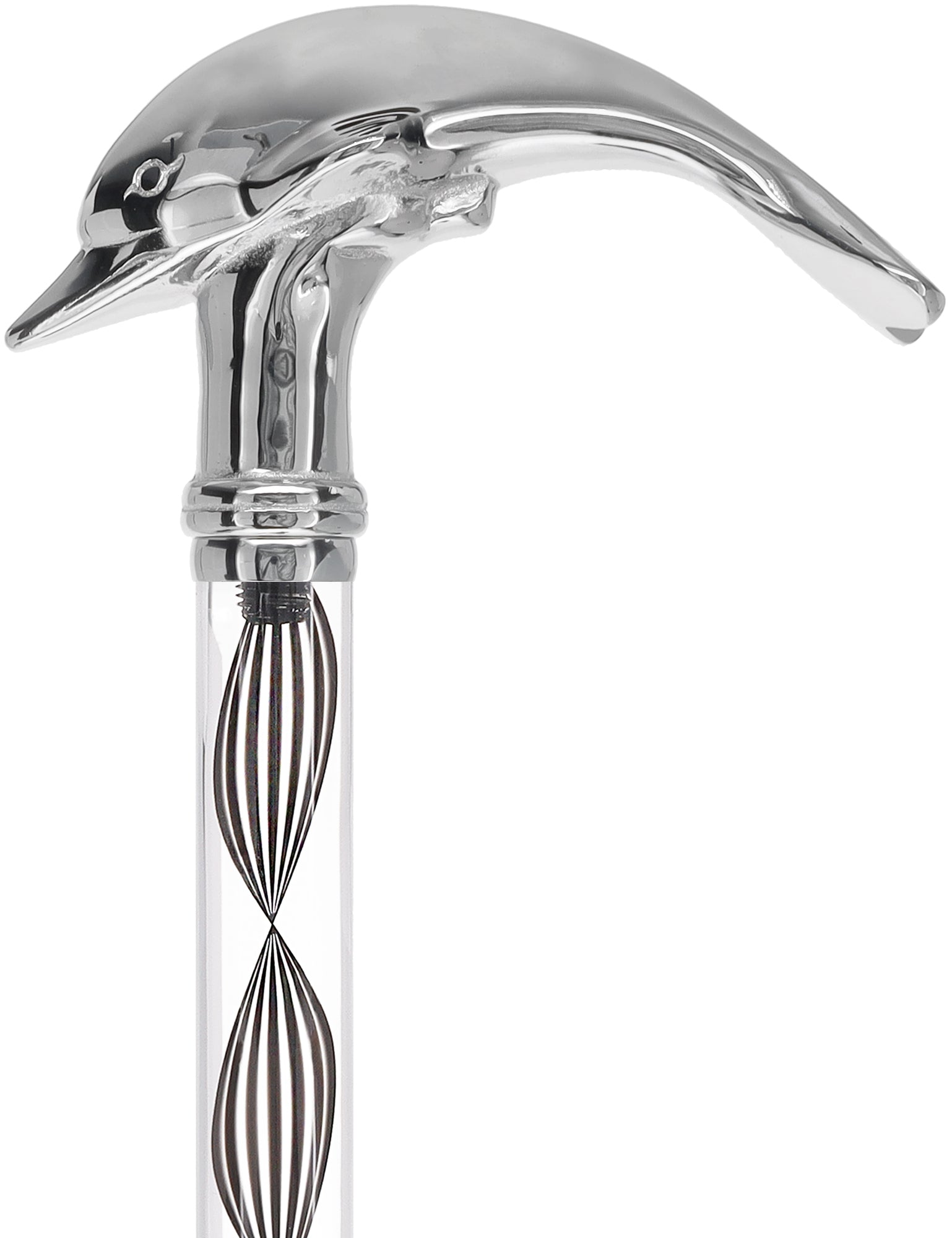 Crystal Elegance Chrome Dolphin Cane with Invisible Acrylic Shaft Options Popular Online