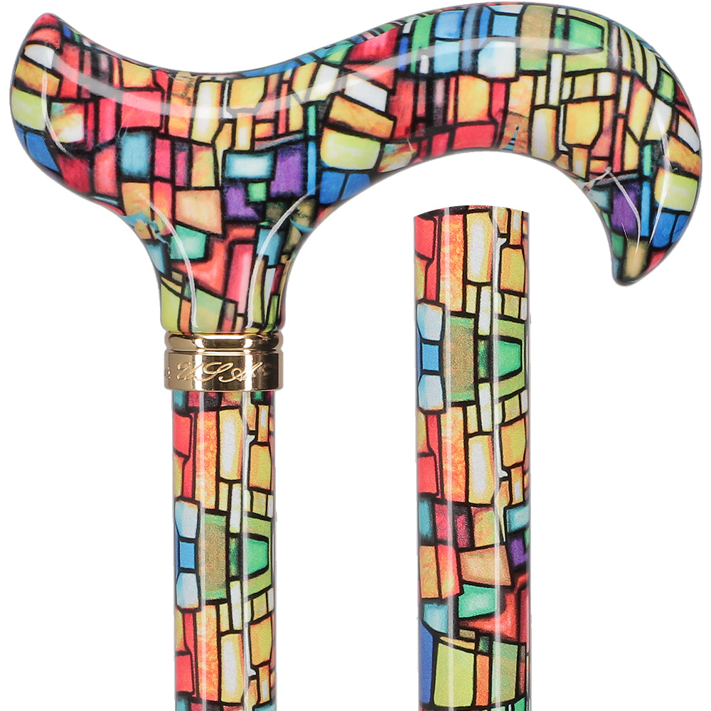 Mosaic Stained: Designer Adjustable Cane w/ Patterned Handle Sale 100% Guaranteed