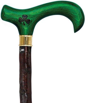 Genuine Blackthorn Wood Derby Walking Cane With Green Beech wood Handle and Shamrock Sale 2025 Unisex