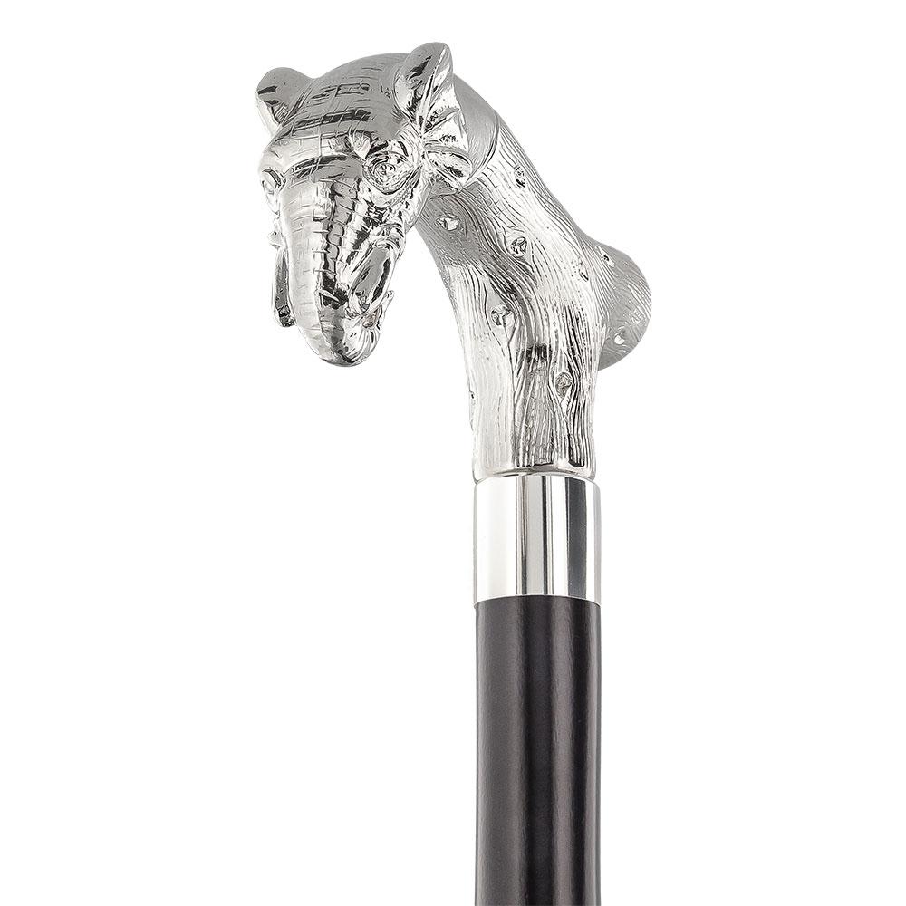 Titan of the Elephants Nickel Plated Fritz Handle Cane w/ Custom Shaft & Collar Outlet Cheap Quality