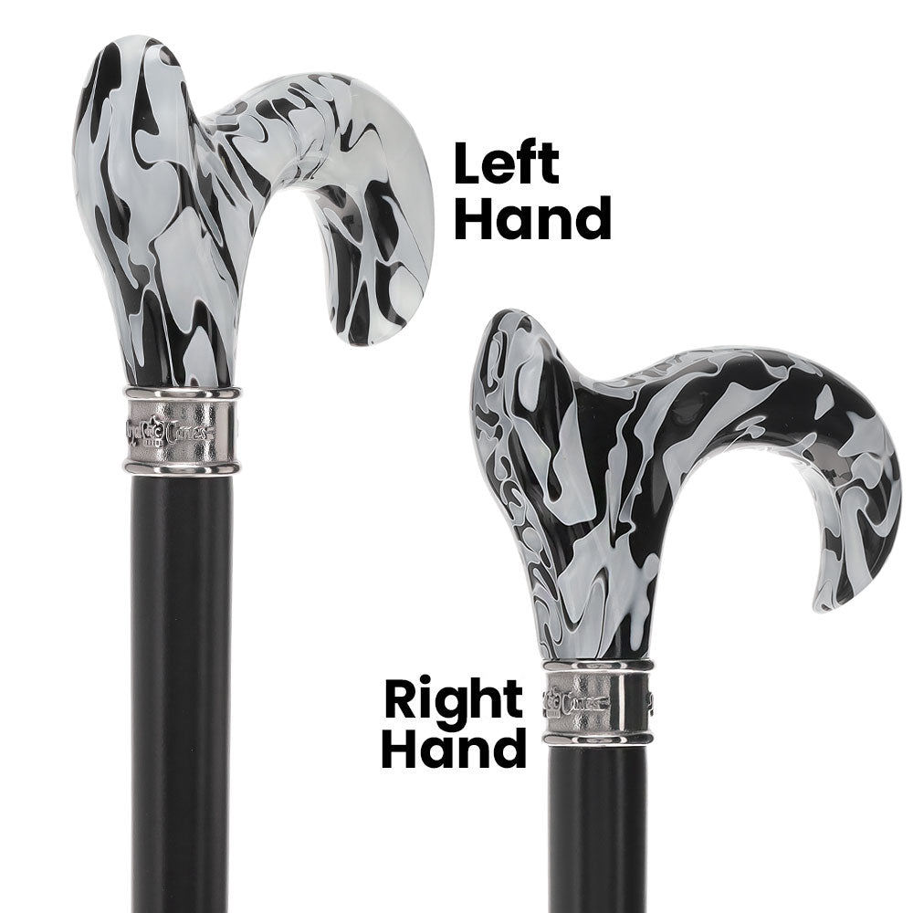 Scratch and Dent Black Onyx Swirl Ergonomic Handle Walking Cane With Black Beechwood Shaft and Embossed Collar V3406 Free Shipping
