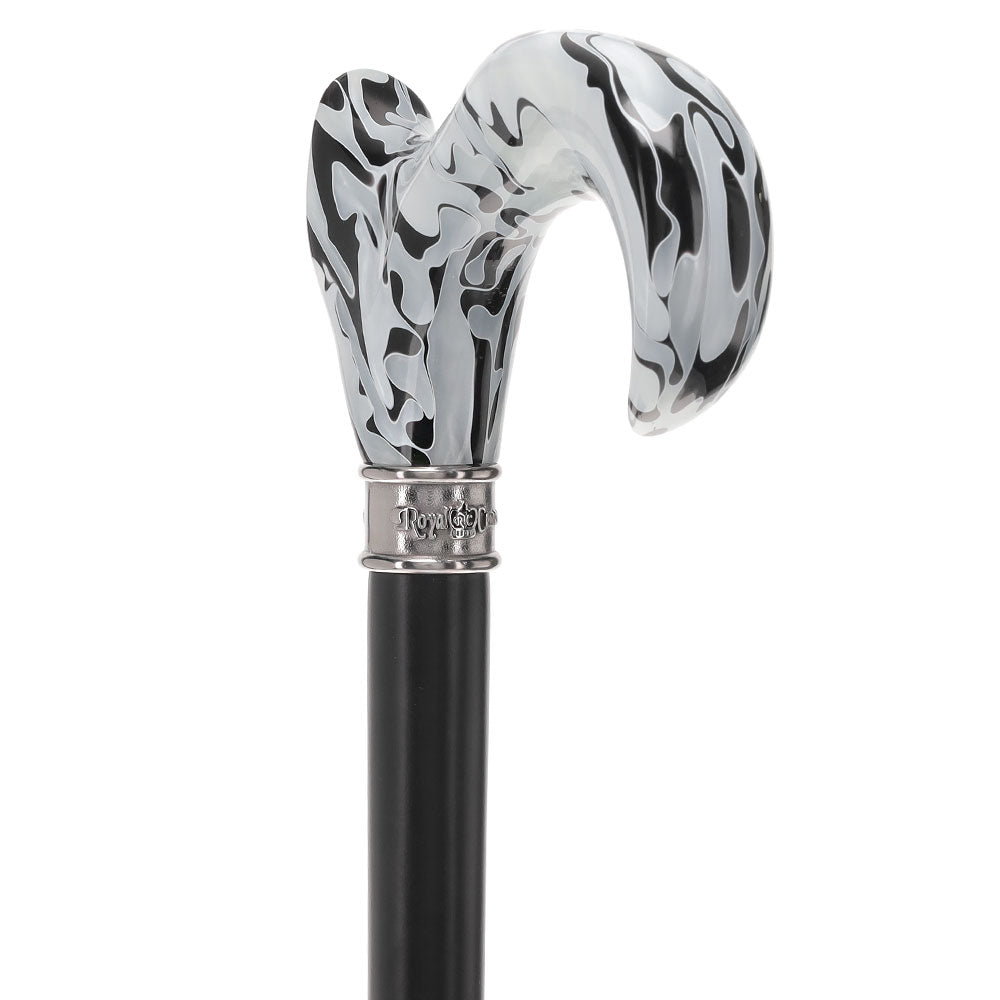 Scratch and Dent Black Onyx Swirl Ergonomic Handle Walking Cane With Black Beechwood Shaft and Embossed Collar V3406 Free Shipping