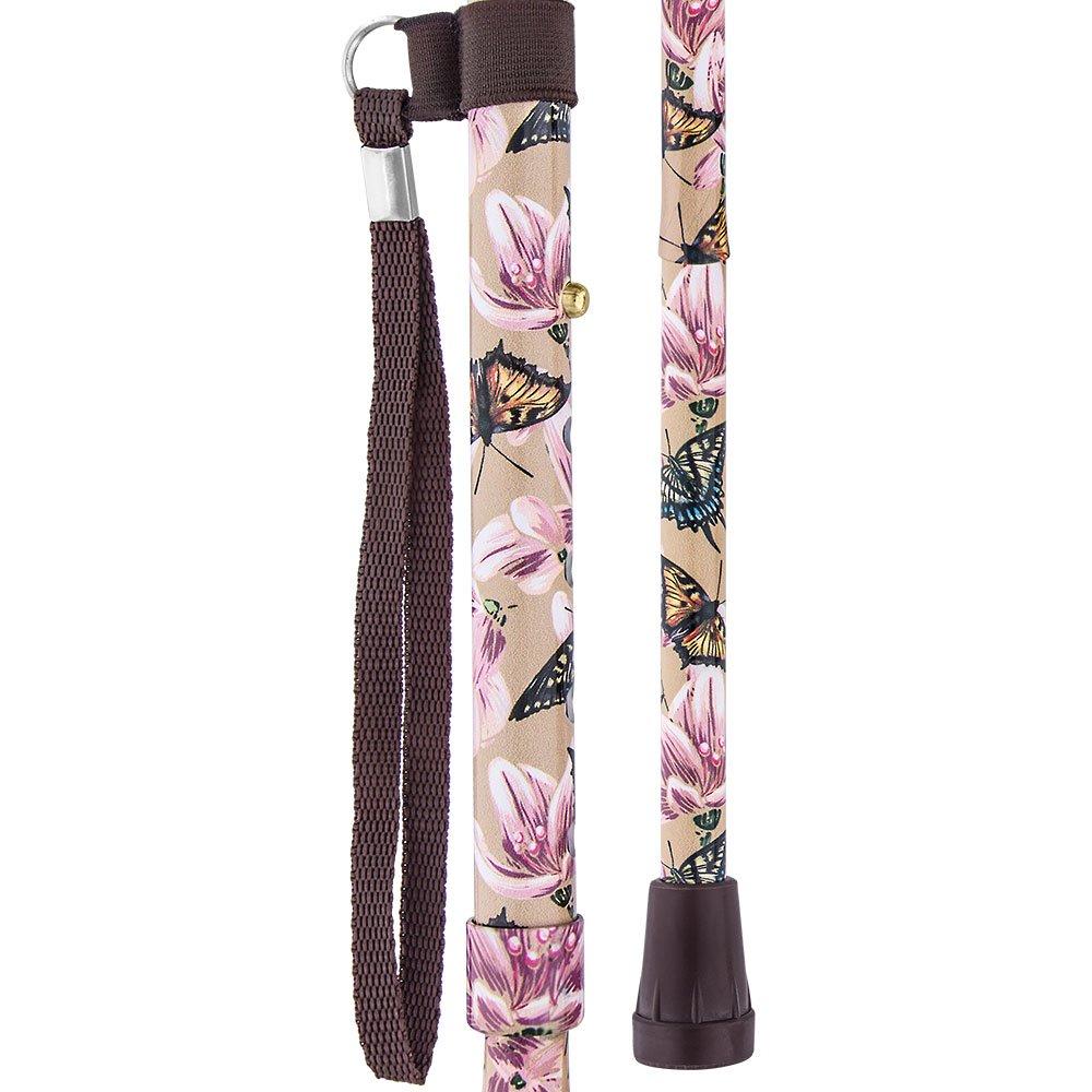 Scratch & Dent Lily and Butterfly Folding Adjustable Derby Walking Cane V1290 Cheap Best Sale