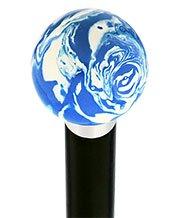 Blue & White Cream Swirl Round Knob Cane w/ Custom Wood Shaft & Collar Cheap Extremely