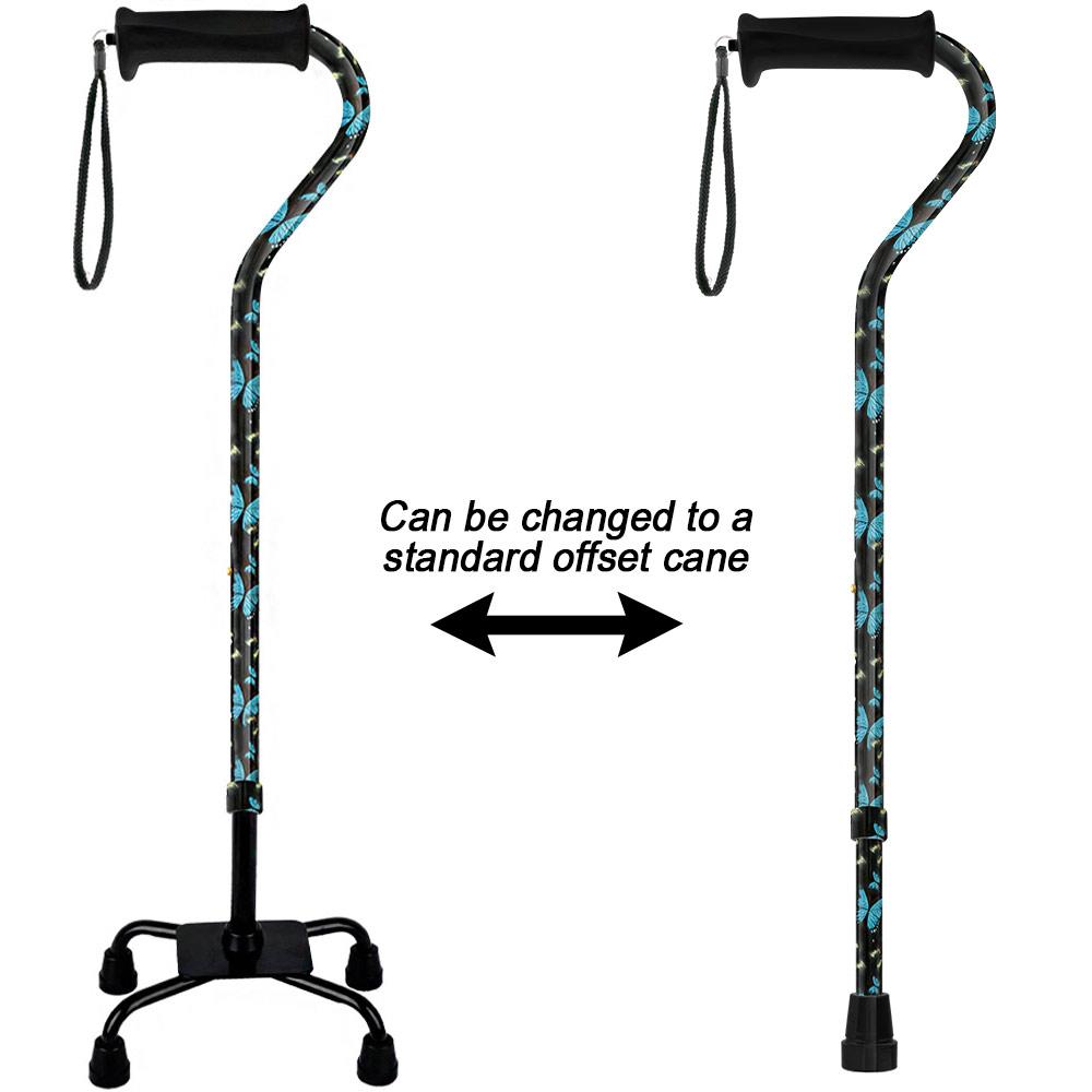 Night of the Butterfly Aluminum Convertible Quad Base Walking Cane - Adjustable Shaft Pictures Cheap Online