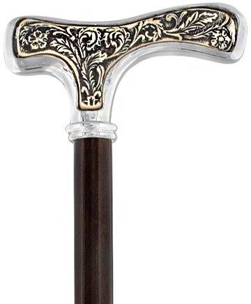 Silver 925r with Floral Faux Ivory Inlay Fritz Handle Walking Cane Sale Clearance